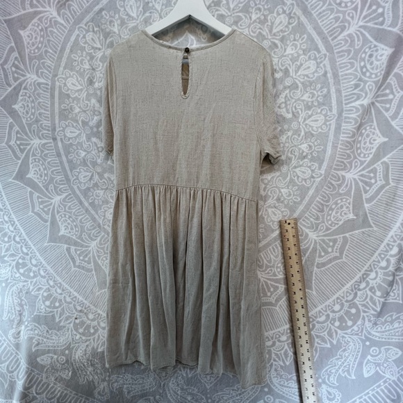 2 POCKET LINEN LOOK DRESS SHORT-SLEEVE M MEDIUM NATURAL NEUTRAL BEIGE - Picture 12 of 15